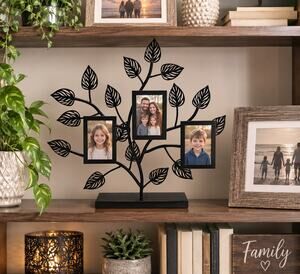 Family Tree Photo Frame Picture Holder Black Metal for 2x3 inch photos 12inch